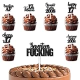 Black Glitter 1pcs Cake Topper 12pcs Cupcake Topper Funny Straight Outta 2008 Theme Party Decorations Men Women Boys Girls Happy 17th Birthday Party Decor Supplies