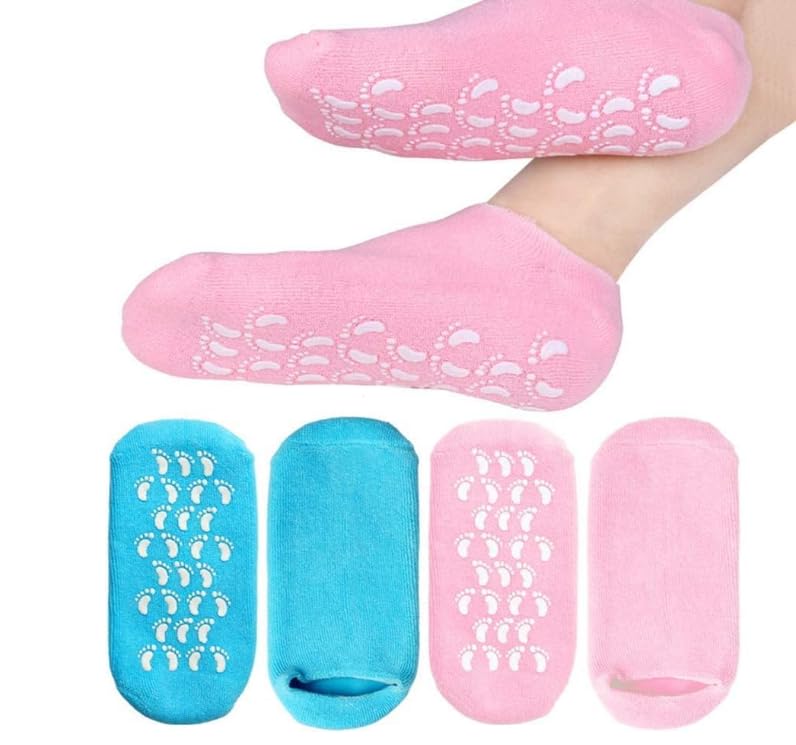 Moisturizing Gel Socks for Heel Repair, Soft Stretchable Spa Treatment Socks for Dry Cracked Heels, Pink 2 Pairs-image-22