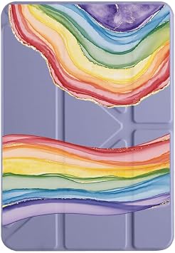 Samsung Galaxy Tab S6 Lite P610 P620 ile Uyumlu K l f,   Katl  Kalem B lmeli, Uyku Modlu, Rainbow Desenli, Mor