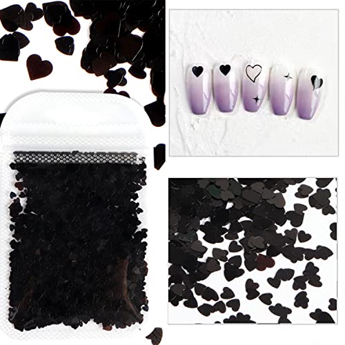 Heart Nail Art Decals Black Heart Nail Sequins Holographic Sweet Love Heart Nail Glitter Flakes Shining Sequin For Nail Art Paillette Manicure 3D Diy Nail Art Decorations 1Bags (Black) #TOP5