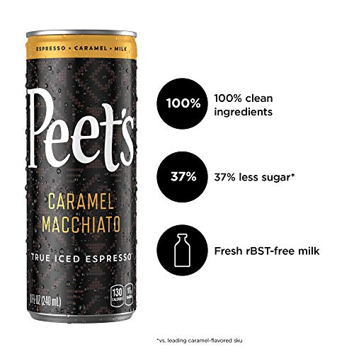 Peet's Iced Espresso Caramel Macchiato 8oz, Single Origin Colombian Espresso + Milk and Cane Sugar, 110 calories, 12 pack