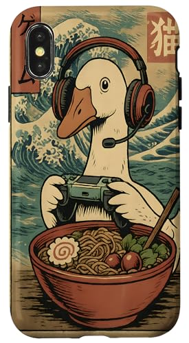 Carcasa para iPhone X/XS Lindo Kawaii Gamer Ganso Divertido Ramen Retro Juegos