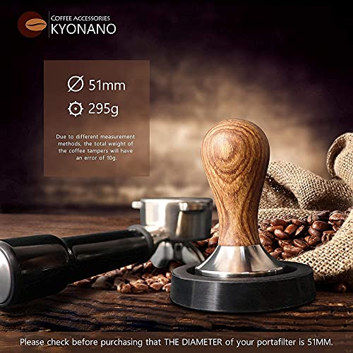 Kyonano Espresso Tamper 51Mm - Tamper With Dalbergia Odorifera Handle -Coffee Tamper Espresso Press Plus Free Milk Frothing Pitcher 350Ml, Silicone Tamper Mat -Tamper Fits 51Mm Delonghi Portafilter #TOP3