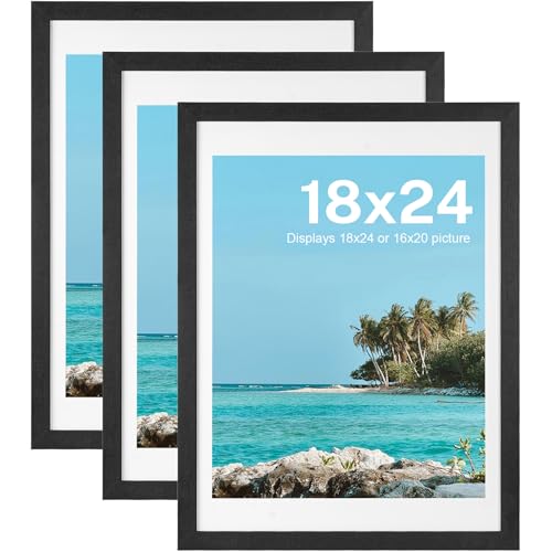 Image of HOUSE DAY 3 Pack Poster Frames 18 x 24 Wood and Polished Plexiglass 18x24 Frame without Mat or 16x20 with Mat, Horizontal or Vertical Wall Mounting 18 x 24 Poster Frame 18x24 Poster Frame Black Frames for Large Size Picture