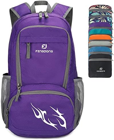 FENGDONG 35L Lightweight Foldable Waterproof Packable Travel Hiking Backpack Daypack for men women Purple