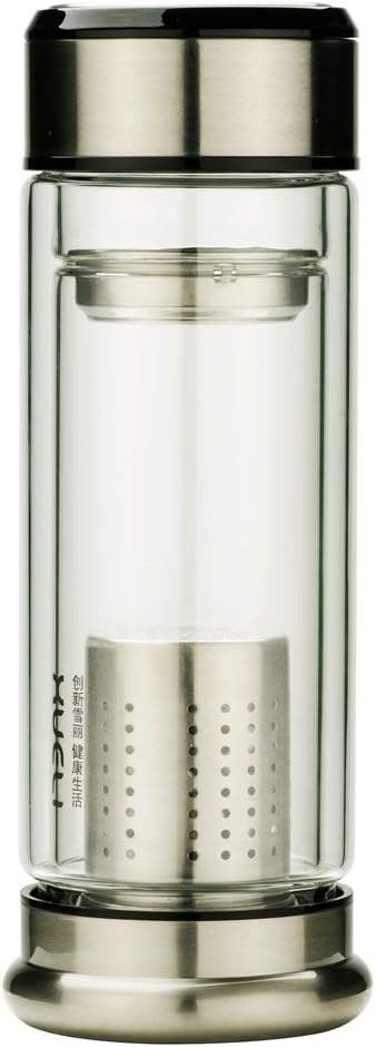 New Arrival Fashion creative water bottle fasion glass 270ml boiler with stainless steel strainer tea infuser and activated carbon FD-617