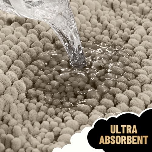 Image of OLANLY Thick Bathroom Rugs 36x24, Extra Soft Absorbent Chenille Striped Bath Rugs, Rubber Backing, Machine Wash Dry, Bath Mats for Bathroom Floor, Tub and Shower, Home Decor Accessories, Warm Taupe