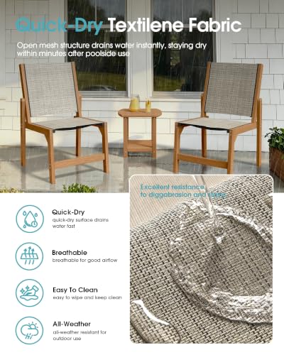 Image of Ciokea HDPE Outdoor Dining Chair, Patio Stackable Porch Chairs, Teak | All-Weather Armless Furniture with Breathable Teslin Fabric. Suitable for Outdoor Leisure in Backyard, Pool, Lawn & Garden..
