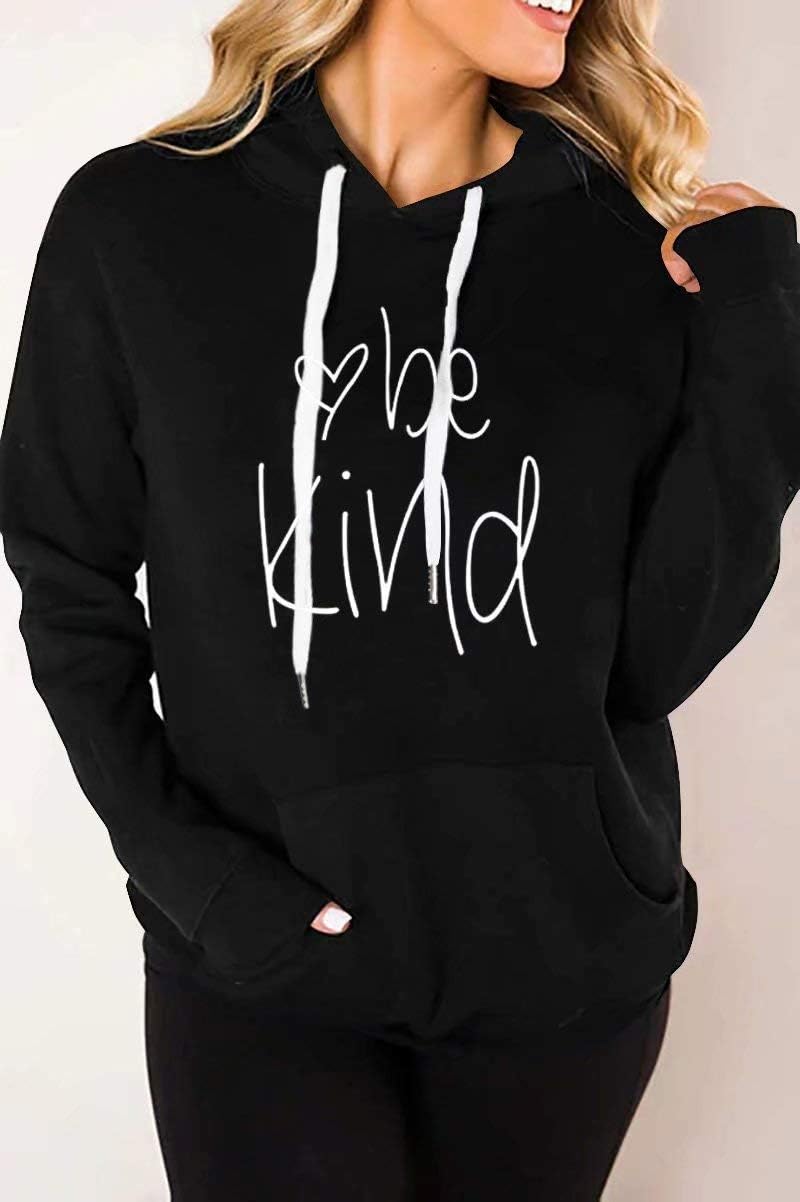 ロゴ グラフィック ビッグ パーカー プルオーバー レディース 韓国 ファッション ロゴプリント イエロー フード スウェット トップス – geeg Lacozy レディース Be Kind パーカー スウェットシャツ カジュアル グラフィック Tシャツ 長袖 プルオーバー トップ