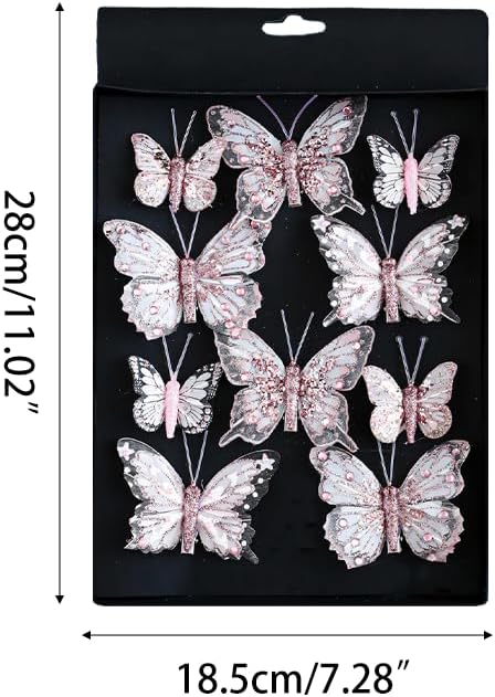 Christmas Tree Butterfly Ornaments, 10PCS Glitter Hollow Butterflies Decoration Colorful Xmas Butterfly Decor with Clips for Wedding Birthday Holiday image 2
