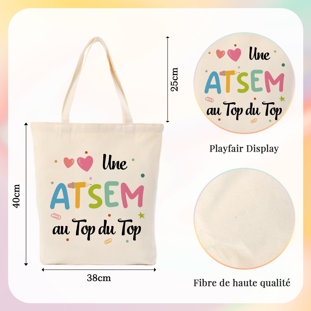 Cadeau Atsem Tote Bag Cadeau Maitress D'école Cadeaux Maitre Nounou Professeur Prof Maîtresse D'école Fin D'année Anniversaire Remerciement Noël Merci Atsem Cadeaux Sac Une Atsem Au Top Du Top