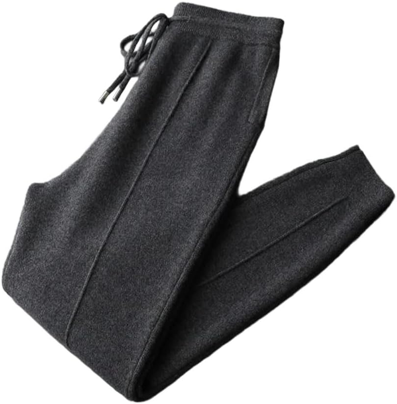 Men's Cashmere Casual Pencil Winter Thick Soft Warm Trousers Merino Wool Knit Pants