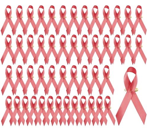 50 Pcs Red Satin Awareness Ribbons with Safety Pins for Fighting Against AIDS and HIV 1.4 x 3 inch, Awareness Ribbon Lapel Pins for World AIDS Day Ribbon Increasing Attention & Care of AIDS Week