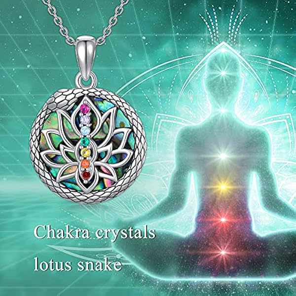 SOULMEET Collar de 7 chakras con colgante de flor de loto de cristal, joyas espirituales, regalos para mujeres, amantes del yoga, plata de ley