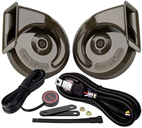 FARBIN Car Horns 12v Loud Dual-Tone Auto Snail Horn Electric Horn Kit with Relay Harness and Switch for Truck Motorcycle (Green horn and wiring button, 12v)