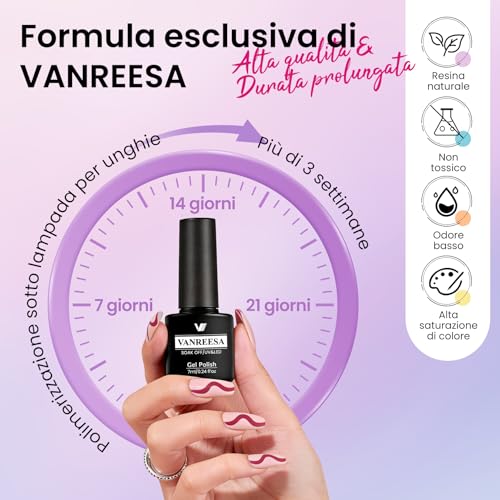 Quinta immagine VANREESA Kit Semipermanente Unghie, 55 Colori Smalto Semipermanente Unghie Rosa Rosso Blu Violax, Kit Unghie Gel Completo con Base e Top Coat Smalti Semipermanenti per Unghie Regalo per Donne