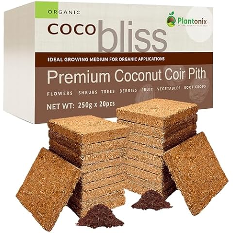 Coco Coir 250gm Bricks (20-Pack) - Organic Coco Coir for Plants - OMRI-Listed Coco Coir for Garden Soil & Potting Mixes - Coconut Fiber Mixes with Potting Soil for Indoor Plants & Outdoor Plants Cover
