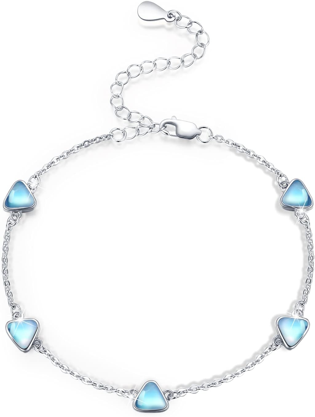 Cuoka Moonstone Bracelets 925 Sterling Silver Rainbow Round Moonstone Bracelet Moonstone Jewellery for Women Girlfriend Mom (Round, Silver)