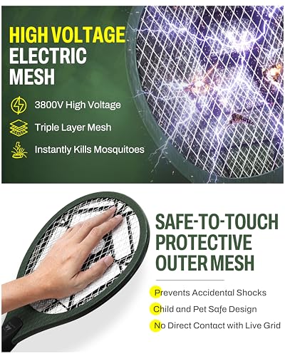 Image of Weird Wolf Heavy Duty Mosquito Bat | Rechargeable Electric Mosquito Killer Racket with Inbuilt 2-Pin Plug | High Voltage | ABS Body | 3 Months Warranty (Dark Green)