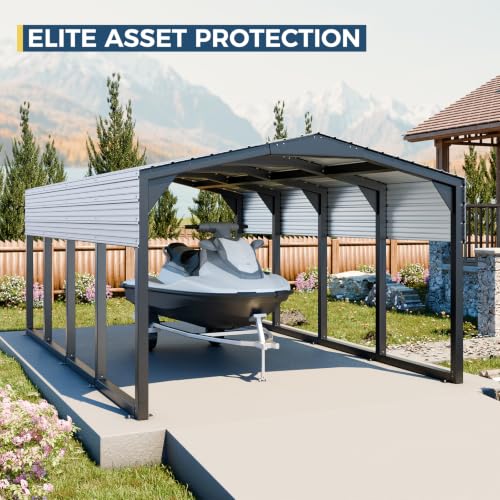 Image of Military-Grade Metal Carport 12x20 FT, Heavy- Duty Galvanized Steel Roof | 2x2 inch Steel Poles with Powder Coating, 17-Gauge Walls,100 PSF Snow Load Roof, Hurricane Resistant, Pickup, Truck, Ash Gray