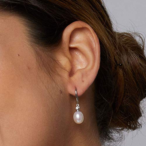 Freshwater Pearl Drop Earrings S925 Cubic Zirconia 8.0Mm Cultured Pearl Gemstone Jewelry For Women #TOP1