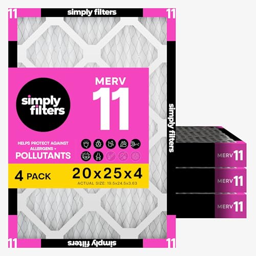 Simply 20x25x4 Air Filter MERV 11 4 Pack Furnace Air Filter for HVAC (Actual Size:19.5x24.5x3.63) DUST Pet & Allergy Control