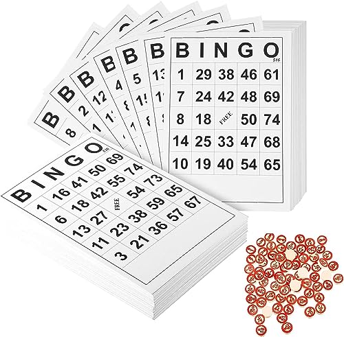 Bingo Paper Game Cards, Bingo Cards with Wooden Numbers, Family Bingo Game Card, Gaming Supplies for Rooms, Large Parties, Family Fun - Up to 24 Players