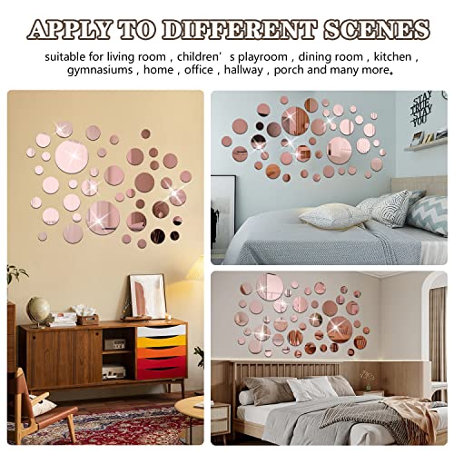 Kroshine Mirror Wall Stickers Round 40Pcs Peel And Stick Mirror Tiles Self Adhesive Home Decorative For Bedroom Living Room 3D Acrylic Art Diy Wall Decals (Rose Gold) #TOP6