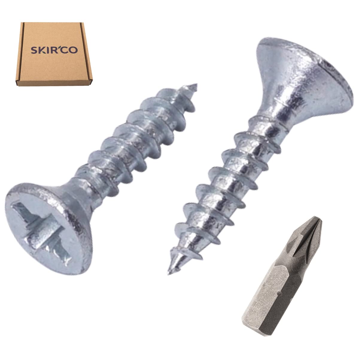 SKIR'CO (Pack of 100 pcs) Zinc Plated Steel 3.5 x 16 mm Silver Wood Screws, Pozidriv Countersunk Head, Chipboard Screws - Image 2
