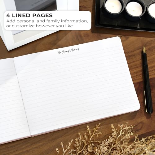 Image of Skyline Funeral Guest Book, Sign In Name & Address, Hardcover Rose Gold | 10 inchx7 inch, Elegant sign-in guestbook for memorial service & celebration of life with large signature space, Memory book