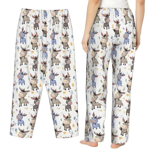 YSBKN Calças de pijama femininas com bolsos e cordão para dormir, Burros fofos, GG