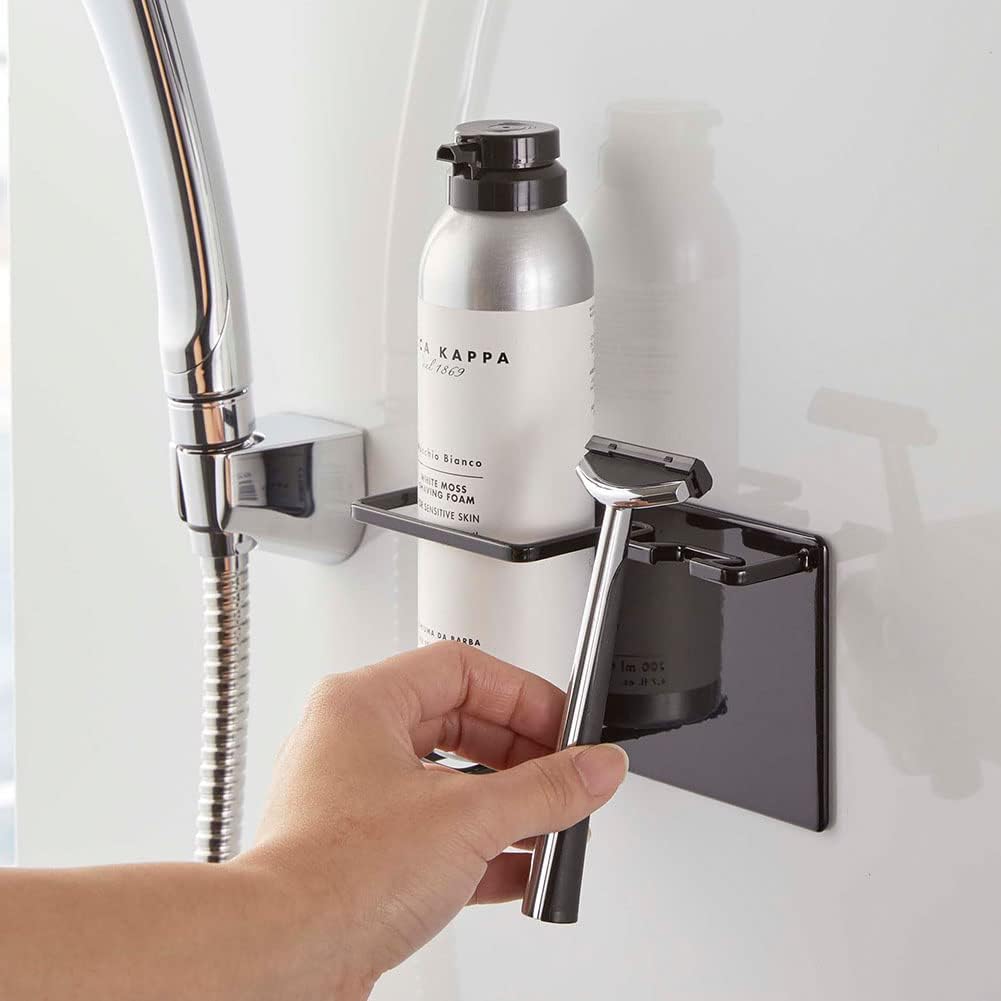 Yamazaki Industries 5513 Magnetic Bathroom Shaver Foam & Shaver Holder, Black, Approx. W 5.7 x D 2.6 x H 3.1 inches (14.5 x 6.6 x 8 cm), Tower, Floating Storage, Razor Storage