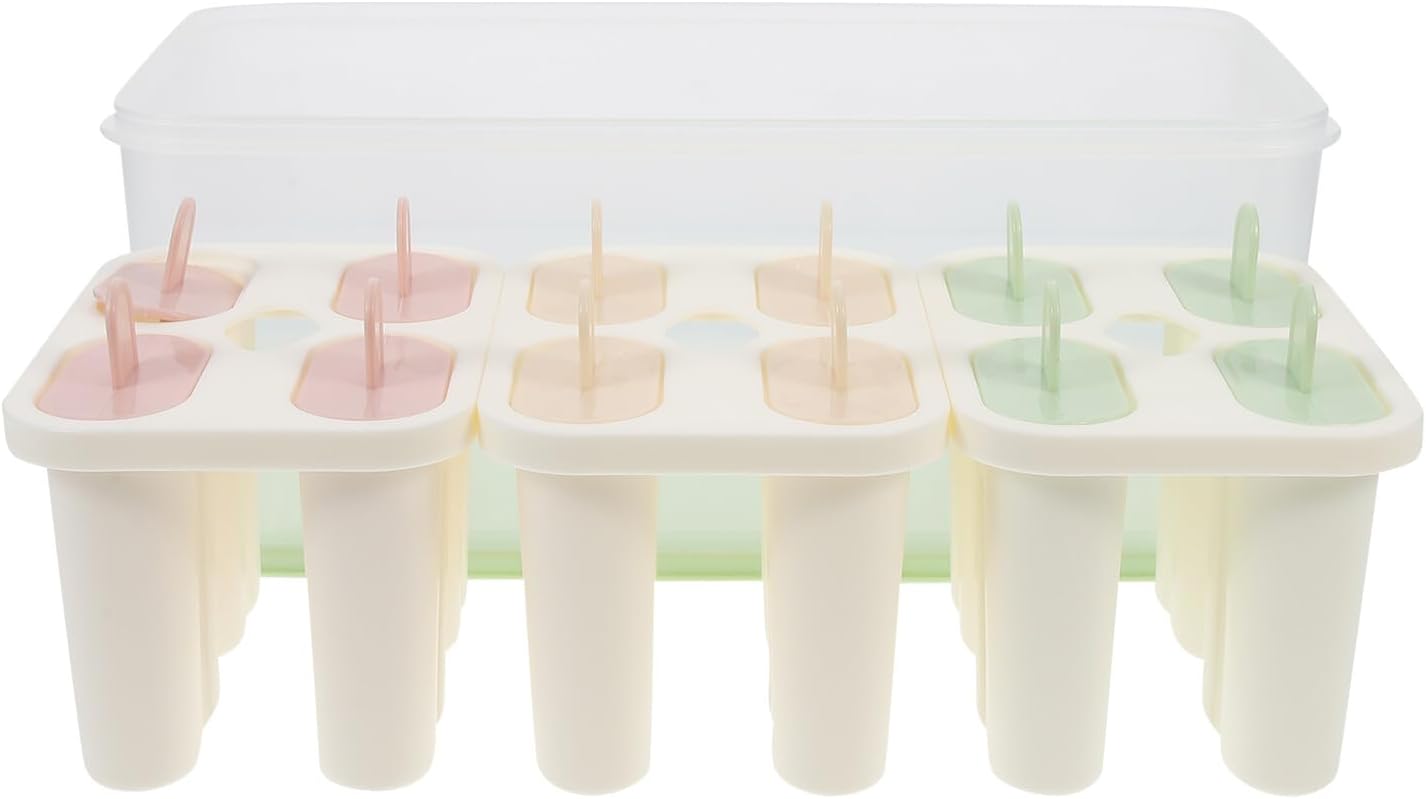 Hemobllo Ice Pop Molds Set with Lid 3.3l Container 12-cavity DIY Ice Cream Making Molds Home Freezer Tools for Treats