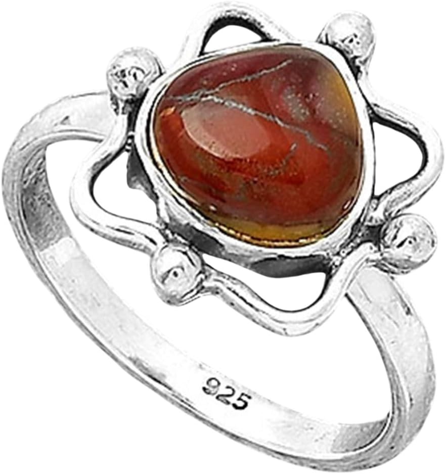 Natural Red Brecciated Jasper 925 Sterling Silver Ring s.8 Jewelry SDR183062