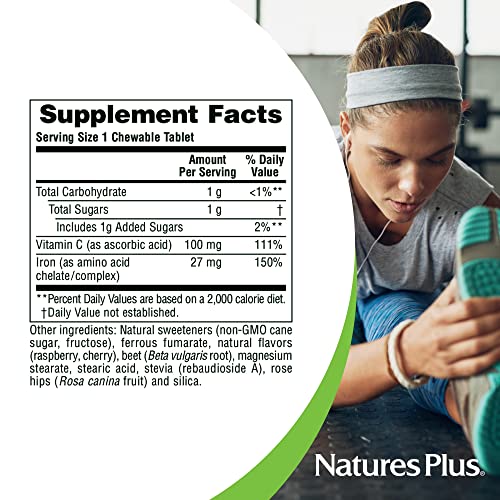 Naturesplus Chewable Iron, Cherry - 90 Tablets, Pack Of 2 - Supports Healthy Blood & Natural Energy Production - High-Potency Supplement With Vitamin C & Herbs - 180 Total Servings #TOP4