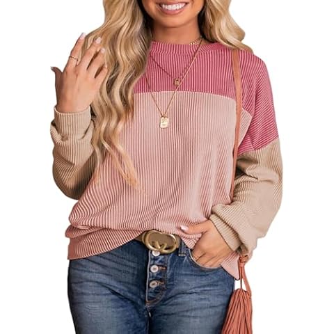 Eytino Plus Size Sweatshirt for Women Striped Colorblock Long Sleeve Crewneck Casual Loose Pullover Shirt Top,3X Pink Cover