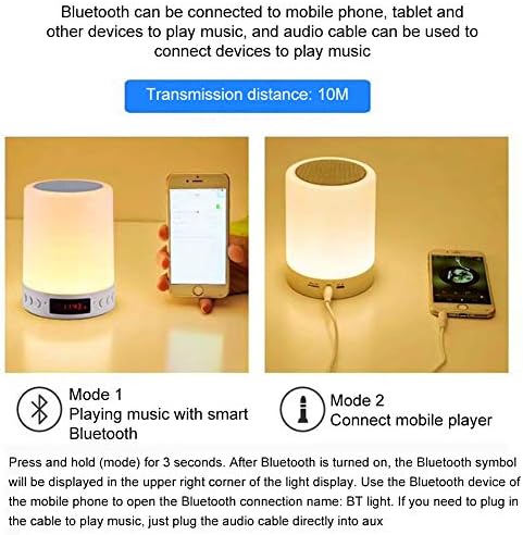 Bedside Lamp with Bluetooth Speaker, Touch Control USB Chargeable Smart Bedside Table Lamp, RGB Dimmable Bedside LED Night Light, Portable Digital Alarm Clock, Gift for Kids, Baby Bedroom, Camping