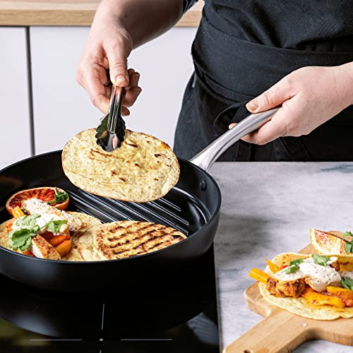 GreenPan Lima Midnight Hard Anodized Healthy Ceramic Non-Stick 28 cm Round Grill Pan, PFAS-Free, Induction Suitable, Oven Safe, Black - Image 4