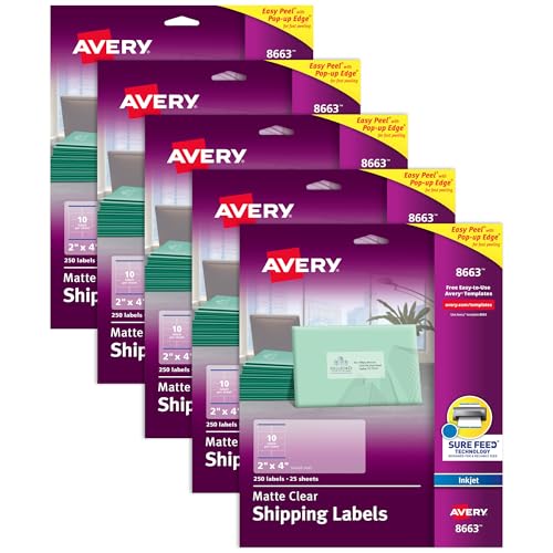 Étiquettes d'adresse transparentes Avery 8663 jet d'encre mat autocollant colis
