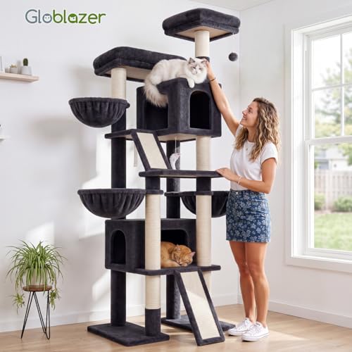 Globlazer F78 drapak XXL dla dużych kotów, 200 cm, stabilne drzewko dla | Wielopoziomowy, stabilny, duży drapak 2 m z 2