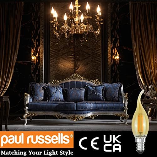 paul russells LED Filament Flame Candle Light Small Edison Screw E14, 35w Equivalent Replacement C35T Lamp 4.5W 400LM Lumens 2200K Amber Bulbs, Energy Saving Chandelier Bent-Tip Lightbulbs, Pack of 6