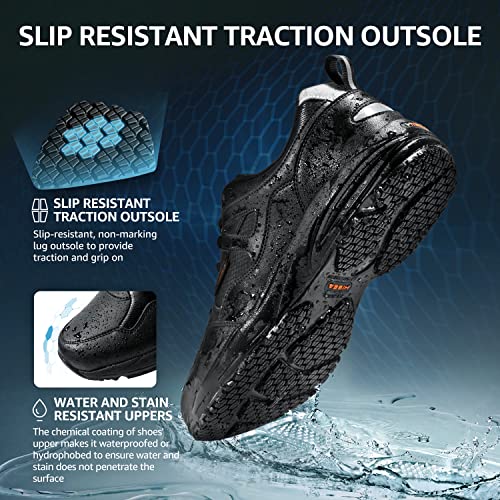 Hisea Men's Slip Resistant Shoes Non Slip Work Shoes For Kitchen Restaurant Men's Food Service Chef Nursing Walking Shoes Size 13 Black #TOP3