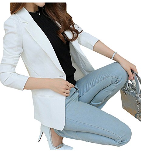 Mikty Casual Work Office Blazer One Button Jacket For Women And Petites #133 White Us S 4 #TOP1