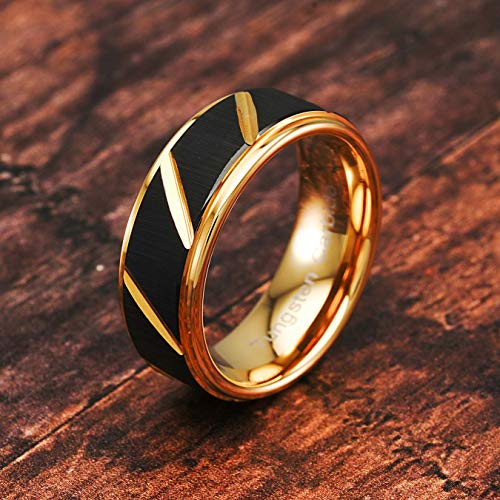 100S JEWELRY Tungsten Rings for Mens Wedding Bands Black Matte Multiple Grooves Size 6-16 (Tungsten, 6.5)
