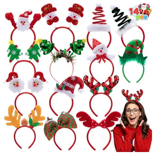 JOYIN 14 Diademas Navideñas con Diferentes Diseños para Fiestas Navideñas y Navideñas (TALLA ÚNICA PARA TODOS)