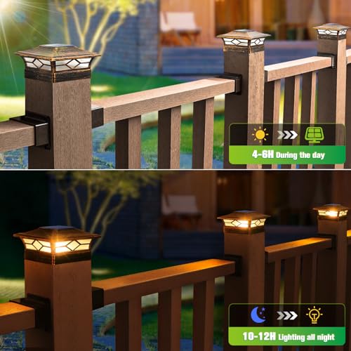Solar Post Cap Lights Outdoor 12pack, Waterproof Solar Powered Deck Fence Post Lights for 4x4 Wood/Vinyl Posts, Solar Outdoor LED Light with Cool/Warm Lighting Decorate Garden Patio Porch… by JOFIOS - Image 2