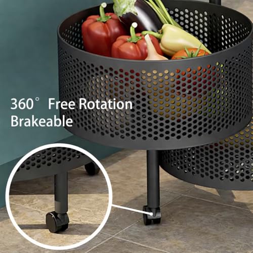 Image of RADIANT 5 Layer Multipurpose Plastic Trolley with Dish Rack for Kitchen Fruit Vegetable Storage Basket Kitchenware Food, Snacks, Toys, Tiered Shelf (Black) (Round Trolley-5 Layer)