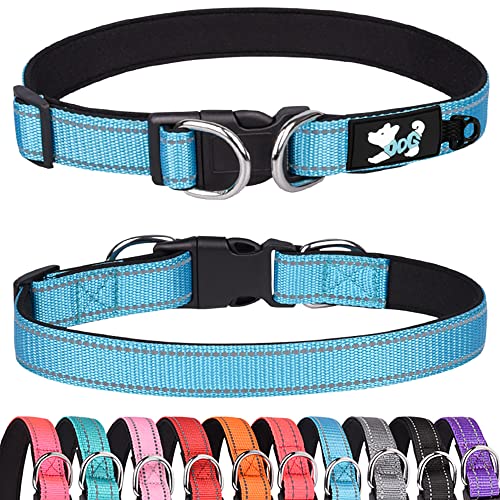 Haoyueer Padded Dog Collar Reflective Dog Collars for Small Medium Large Dogs Comfortable Soft Neoprene Adjustable Basic Dog Collars (L