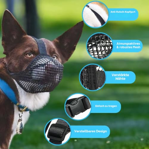 FWLWTWSS Maulkorb für Hunde, aus weichem Netzstoff, atmungsaktiv, für kleine, mittelgroße und große Hunde, mit verstellbaren Riemen, verhindert Beißen, Kauen und Lecken