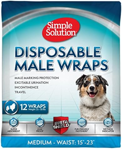 Simple Solution Pañales Desechables para Perros Machos, Pañales para Perros Machos con Ajuste Super Absorbente a Prueba de Fugas, Micción Excitable, Incontinencia o Marcado Masculino
